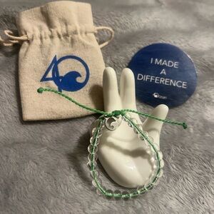 4Ocean Recycled Clear Beaded Adjustable, Waterproof, Green Cord Bracelet,new/bag
